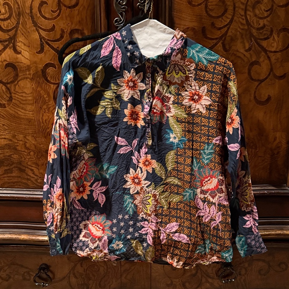 Johnny Was Multicolor Silk Blouse